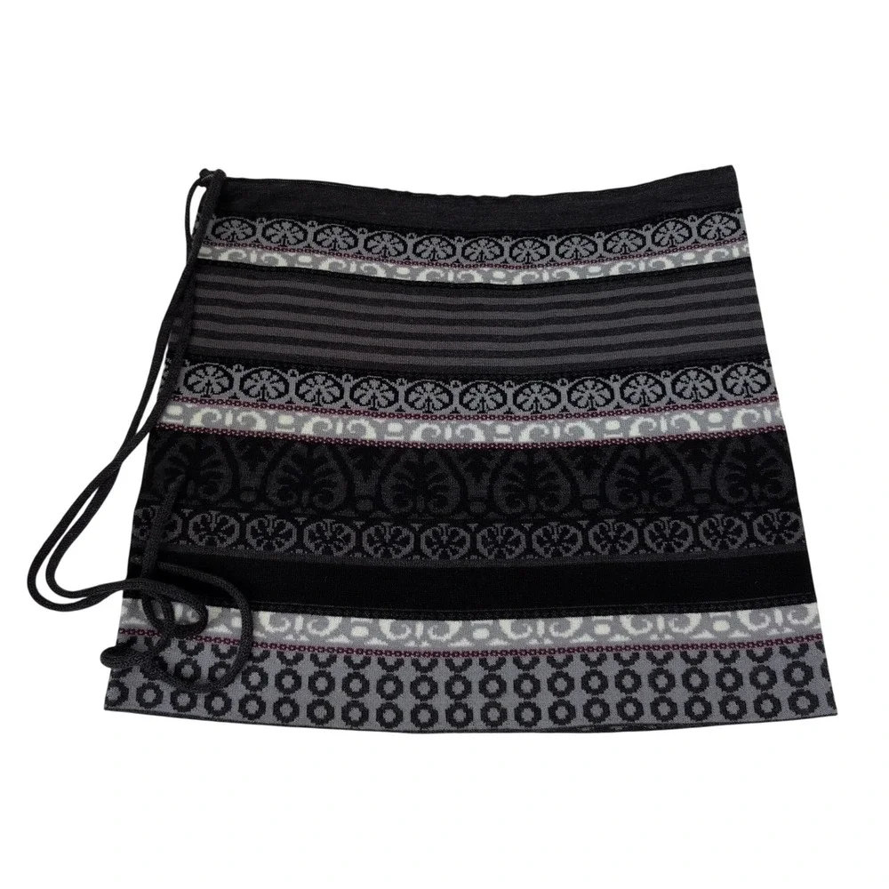 Icelandic Design Womens Wool Blend Knit Fair Isle Mini Skirt Black Grey Size M